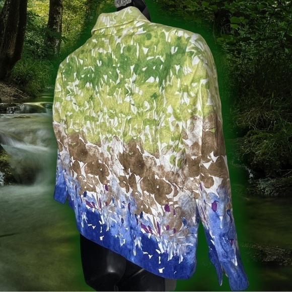 🔥 COLDWATER Creek 100% Cotton Painted Floral Ombre Blazer Jacket Women's sz 4 - Picture 7 of 16